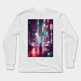 Boy Tokyo Neon Anime Japan Rainy Night Street Vibes <3 Long Sleeve T-Shirt